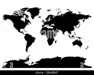 Mappa della silhouette vettoriale nera del mondo. Mappa dettagliata su sfondo bianco. Illustrazione Vettoriale