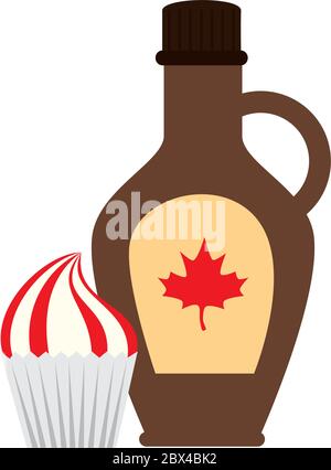 Sciroppo d'acero canadese e cupcake di Happy canada giorno vettore disegno Illustrazione Vettoriale