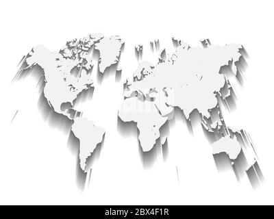 Mappa vettoriale bianca del mondo. Design moderno e piatto con una lunga ombra isolata su sfondo verde. Illustrazione Vettoriale