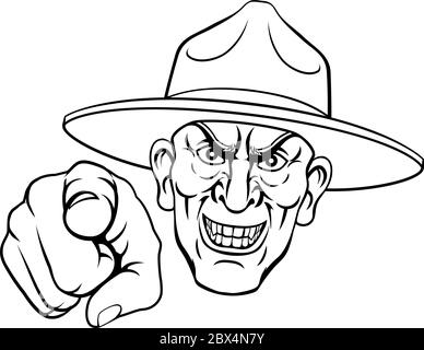 Esercito Bootcamp trapanare il sergente soldato Ponting Illustrazione Vettoriale