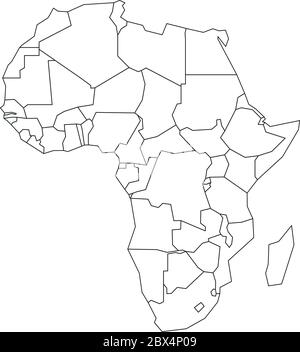 Mappa politica dell'Africa. Contorno a reticolo nero semplificato. Illustrazione vettoriale. Illustrazione Vettoriale