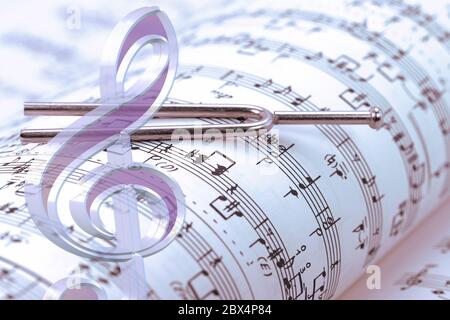 Treble clef e diapason per note musicali Foto Stock