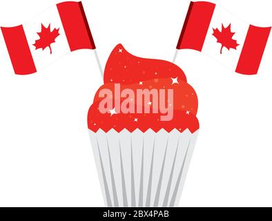Cuppake canadese con bandiere di felice canada giorno vettore disegno Illustrazione Vettoriale