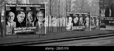 Berlino / parti / Campagna elettorale 1979, elezioni marzo 1979 alla Camera dei rappresentanti: Manifesti SPD con quattro sindaci al governo: Ernst Reuter, Louise Schroeder, Willy Brandt, Hans Jochen Vogel // Posters / elezioni / campagna elettorale [traduzione automatizzata] Foto Stock