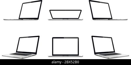 Computer portatile con vuoto nella schermata vuota isolata su sfondo bianco. Illustrazione Vettoriale. Illustrazione Vettoriale