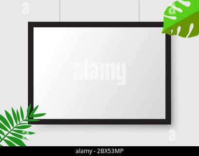 Poster vettoriale realistico mockup con foglie di palma Illustrazione Vettoriale