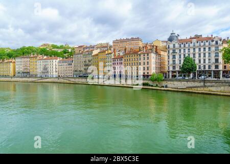 La zona di Saint-Vincent con case colorate, a Lione, Francia Foto Stock