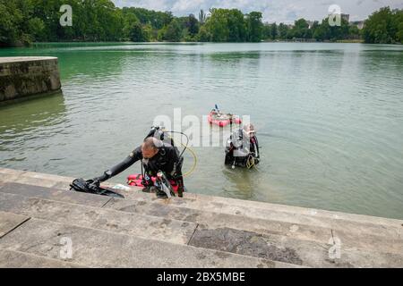 Il 04/06/2020, Lione, Auvergne-Rhône-Alpes, Francia. L'associazione con sede a Lione, Odysseus 3.1, condurrà un'esplorazione di due giorni del lago del Gol Foto Stock