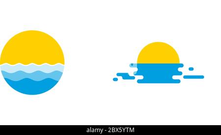 ispirazione per il design con logo lake sea o ocean. Icona Alba e tramonto. Illustrazione vettoriale stock isolata Illustrazione Vettoriale