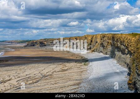 La Glamorgan Heritage Coast lungo parte del Galles del Sud, tra Nash Point e la spiaggia di Monknash. Fotografato in estate all'inizio di giugno mostrando le scogliere Foto Stock