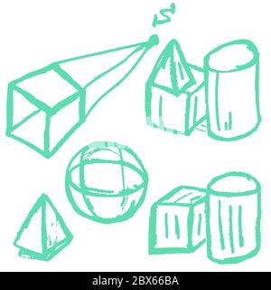 Disegno carino dei bambini. Pastelli di cera colorati. Icone, segni, simboli, perni. Disegni geometrici di Doodle Sketch Illustrazione Vettoriale