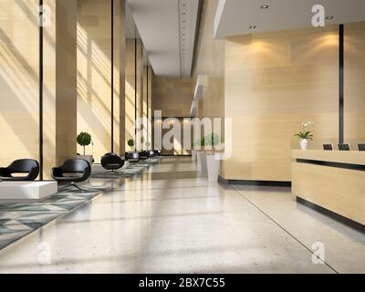 Interno di una reception dell'hotel, illustrazione 3D Foto Stock