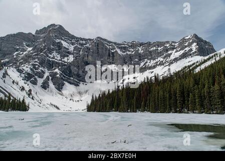 Rawson Lake, Alberta, Canada all'inizio di giugno. Parco provinciale di Peter Lougheed. Monte Sarrail sullo sfondo. Foto Stock