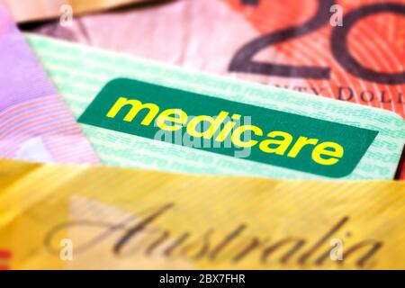 Australian Tessera Medicare e denaro. Foto Stock