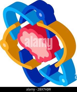 Illustrazione vettoriale dell'icona isometrica del cervello umano Atom Illustrazione Vettoriale