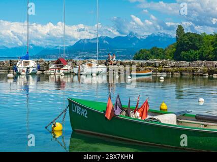 Francia, Yvoire, Port des Pecheurs (porto dei pescatori), Lago di Ginevra (Lac Leman) Foto Stock