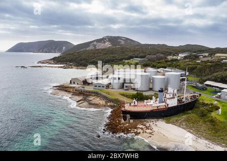 Albany Australia Occidentale 10 Novembre 2019 : veduta aerea del museo della Stazione storica delle balene a Discovery Bay ad Albany, Australia Occidentale Foto Stock