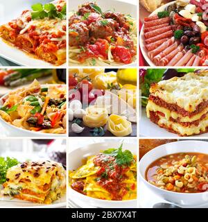 Collage di vari piatti italiani. Foto Stock