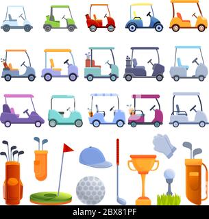 Set di icone golf cart. Cartoon set di icone vettoriali golf cart per il web design Illustrazione Vettoriale