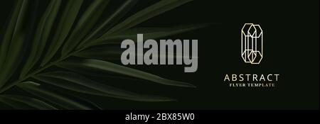 Foglie di palma scure pianta, vettore realistico su sfondo nero. Banner orizzontale largo. Immagine realistica vettore tropicale pubblicità, palnt su hea Illustrazione Vettoriale