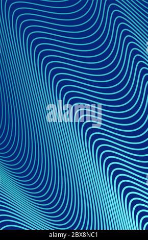 Astratto sfondo a strisce verticali. Linee ondulate astratte ultrasottili su sfondo blu scuro. Per la creazione di copertine, poster o banner con spazio per il testo. Ve Illustrazione Vettoriale