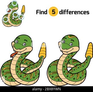 Trova differenze, gioco di istruzione per i bambini, Rattolo serpente Illustrazione Vettoriale