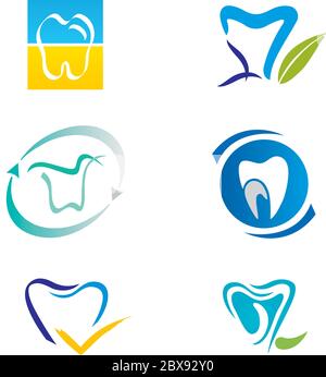 Set di icone ed elementi del dente per il logo Illustrazione Vettoriale