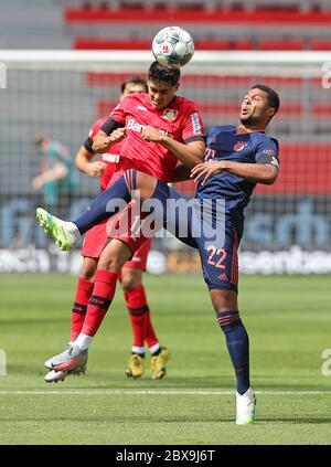 Leverkusen, Germania, 6 giugno 2020, Serge GNABRY, FCB 22 contro Nadiem AMIRI, Lev 7 alla partita 1.Bundesliga BAYER 04 LEVERKUSEN - FC BAYERN MUENCHEN nella stagione 2019/2020 del mattino giorno 30. © Peter Schatz / Alamy Live News / Ralf Ibing/Firo/Pool - le NORMATIVE DFL VIETANO L'USO DI FOTOGRAFIE come SEQUENZE DI IMMAGINI e/o QUASI-VIDEO - Notizie nazionali e internazionali FUORI uso editoriale SOLO credito: Peter Schatz/Alamy Live News Foto Stock