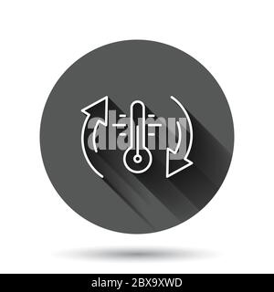 Icona del climatizzatore del termometro in stile piatto. Illustrazione vettoriale del bilanciamento meteorologico su sfondo nero rotondo con effetto di ombra lungo. Caldo, freddo t Illustrazione Vettoriale