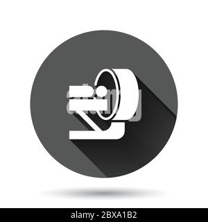 Icona Radiologia in stile piatto. Immagine vettoriale per tomografia su sfondo nero rotondo con effetto di ombra lungo. Pulsante cerchio scanner MRI con business Illustrazione Vettoriale