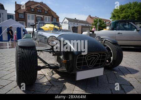 RATZEBURG, GERMANIA - 2 GIUGNO 2019: Lotus Super 7, la vettura sportiva a due posti leggera a tetto aperto, classica al meeting oldtimer di Ratz Foto Stock