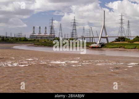 Ponte sospeso di Flintshire, fiume Dee, Galles del Nord Foto Stock