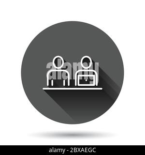 Persone con icona computer portatile in stile piatto. Immagine vettoriale dell'utente del PC su sfondo nero rotondo con effetto di ombra lungo. Cerchio di Office manager b Illustrazione Vettoriale