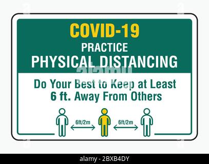 Covid-19 pratica la distanza fisica. Fai del tuo meglio per mantenere almeno 6 piedi. Lontano dagli altri Illustrazione Vettoriale