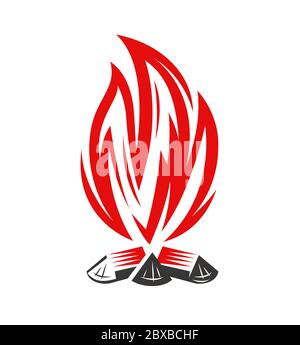 Simbolo o icona falò. Fuoco, fiamma, vettore falò isolato su fondo bianco Illustrazione Vettoriale