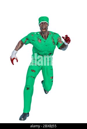 zombie in esecuzione. Questo mostro infetto in clipping path è molto utile per le tue creazioni di halloween grafica, illustrazione 3d Foto Stock