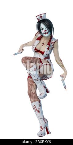 infermiere halloween salto. Questo incubo di donna vintage nel tracciato di ritaglio è molto utile per le creazioni di disegno grafico, illustrazione 3d Foto Stock