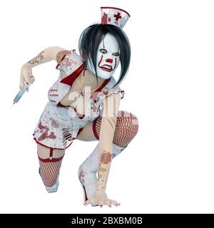 allatta halloween in azione. Questo incubo di donna vintage nel tracciato di ritaglio è molto utile per le creazioni di disegno grafico, illustrazione 3d Foto Stock