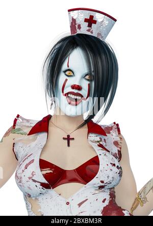 infermiere in un felice halloween sorridente. Questo incubo di donna vintage nel tracciato di ritaglio è molto utile per le creazioni di disegno grafico, illustrazione 3d Foto Stock