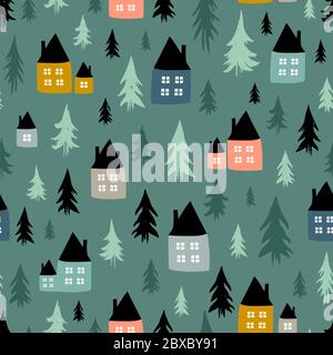 Sagome seamless pattern con cabine carino. Illustrazione Vettoriale Illustrazione Vettoriale