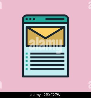 Elenco e-mail. Illustrazione del concetto di marketing digitale, banner stile lineare dal design piatto. Utilizzo per newsletter via e-mail, intestazioni, post di blog, stampa e altro ancora Illustrazione Vettoriale