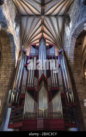 Organo di pipe nella cattedrale di St Giles chiamato anche High Kirk di Edimburgo, la capitale della Scozia, parte del Regno Unito Foto Stock