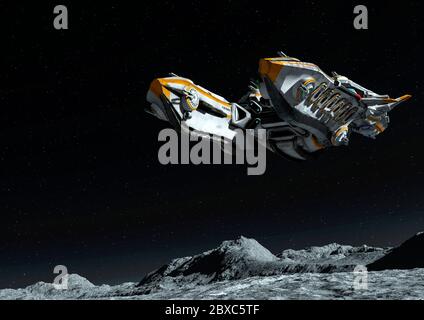 super aliena astronave sulla luna. Questa nave in clipping percorso metterà un po 'di divertimento per le tue creazioni, illustrazione 3d Foto Stock