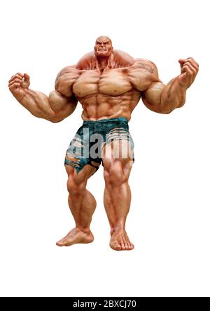 super muscleman smash il viso in uno sfondo bianco. Questo muscle man nel tracciato di ritaglio è molto utile per le creazioni di disegno grafico, illustrat 3d Foto Stock