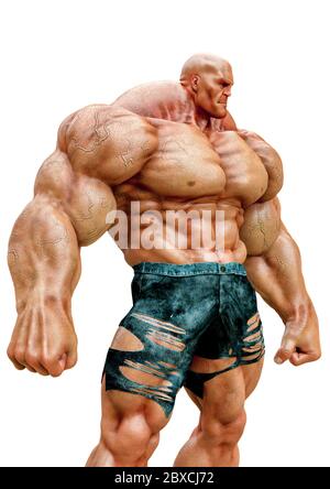 super muscleman smash il viso in uno sfondo bianco. Questo muscle man nel tracciato di ritaglio è molto utile per le creazioni di disegno grafico, illustrat 3d Foto Stock