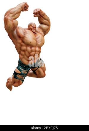 super muscleman smash il viso in uno sfondo bianco. Questo muscle man nel tracciato di ritaglio è molto utile per le creazioni di disegno grafico, illustrat 3d Foto Stock