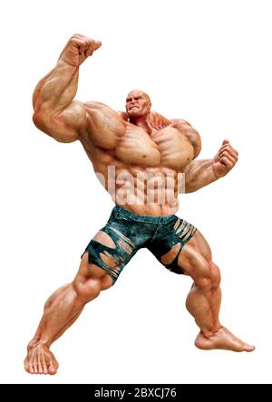 super muscleman smash il viso in uno sfondo bianco. Questo muscle man nel tracciato di ritaglio è molto utile per le creazioni di disegno grafico, illustrat 3d Foto Stock