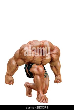 super muscleman smash il viso in uno sfondo bianco. Questo muscle man nel tracciato di ritaglio è molto utile per le creazioni di disegno grafico, illustrat 3d Foto Stock