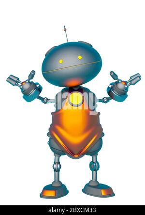 mini bot in un bacground bianco. Questo robot nel tracciato di ritaglio è molto utile per le creazioni di design grafico, l'illustrazione 3d Foto Stock