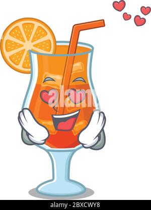 Il romantico mai tai cocktail cartoon carattere ha un cadere in occhi d'amore Illustrazione Vettoriale